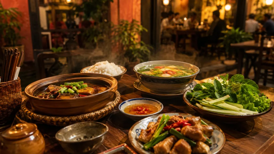 Bàn ăn dọn sẵn chờ khách
