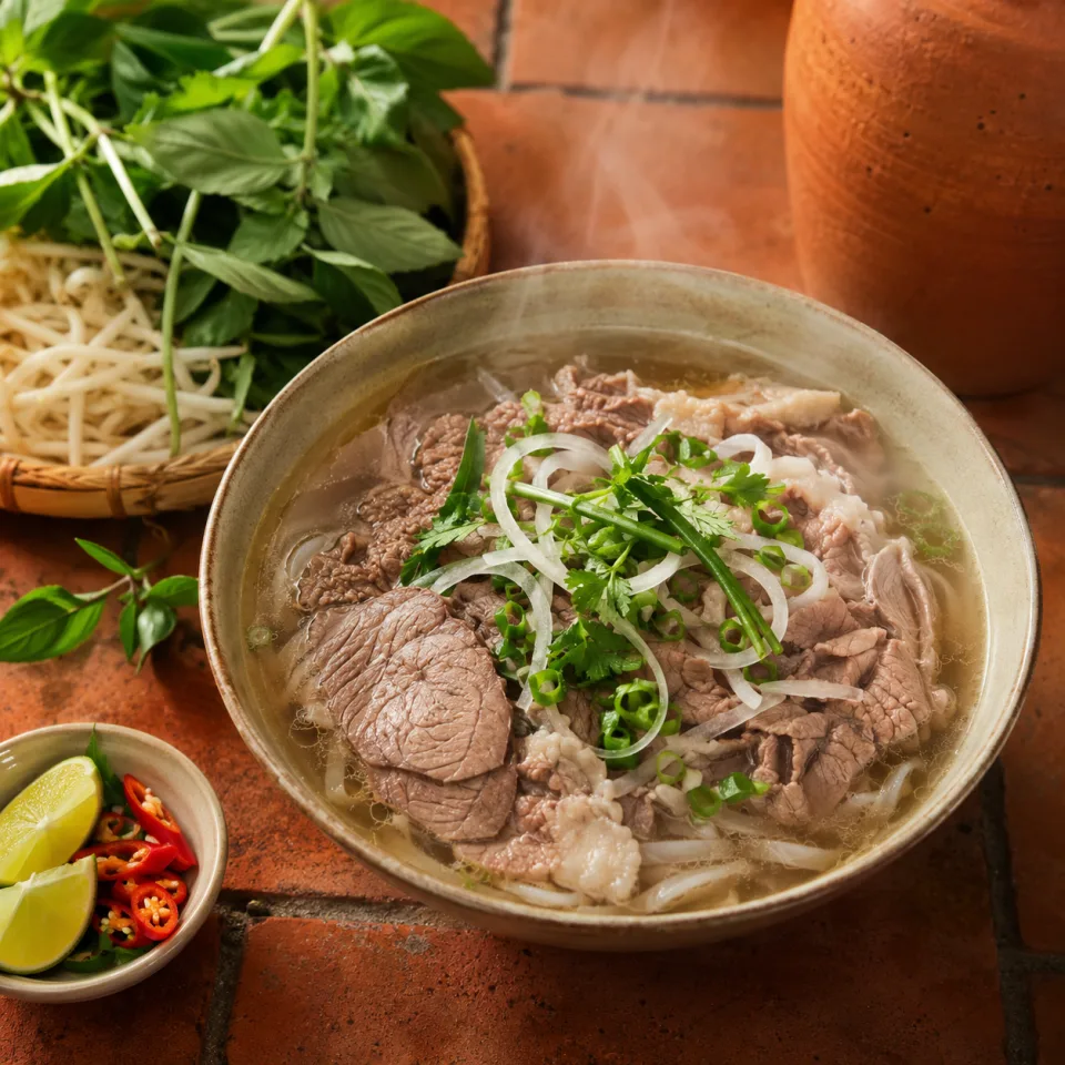 Nồi nước dùng đang sôi trên bếp